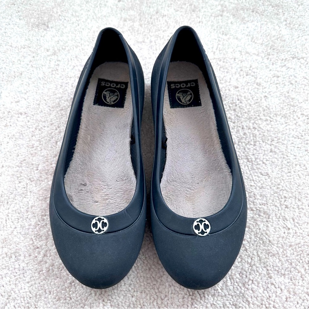 CROCS Black Flats with Silver Accent